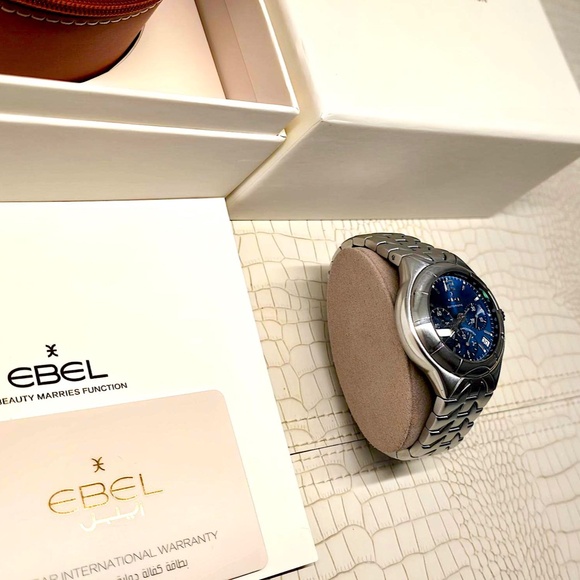 Rare "Blue Face" EBEL E-Type Men's Chronograph Model 9137C51/6316 Skeleton Back - Picture 10 of 16